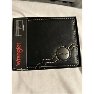 Wrangler Western Cowboy  Black Bifold Embroidered Mens Black Faux Leather Wallet